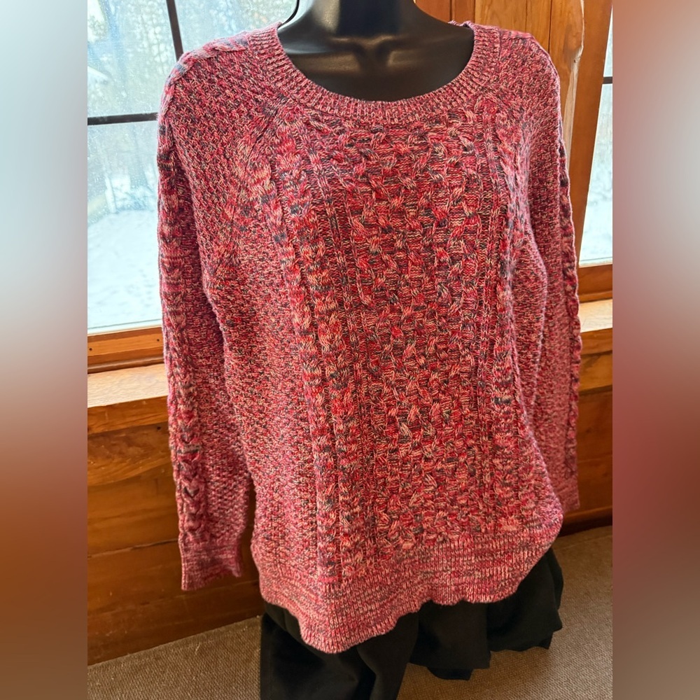 Gap Marled Cable Knit Chunky Sweater Womens Medium Pink Blue Heathered Preppy